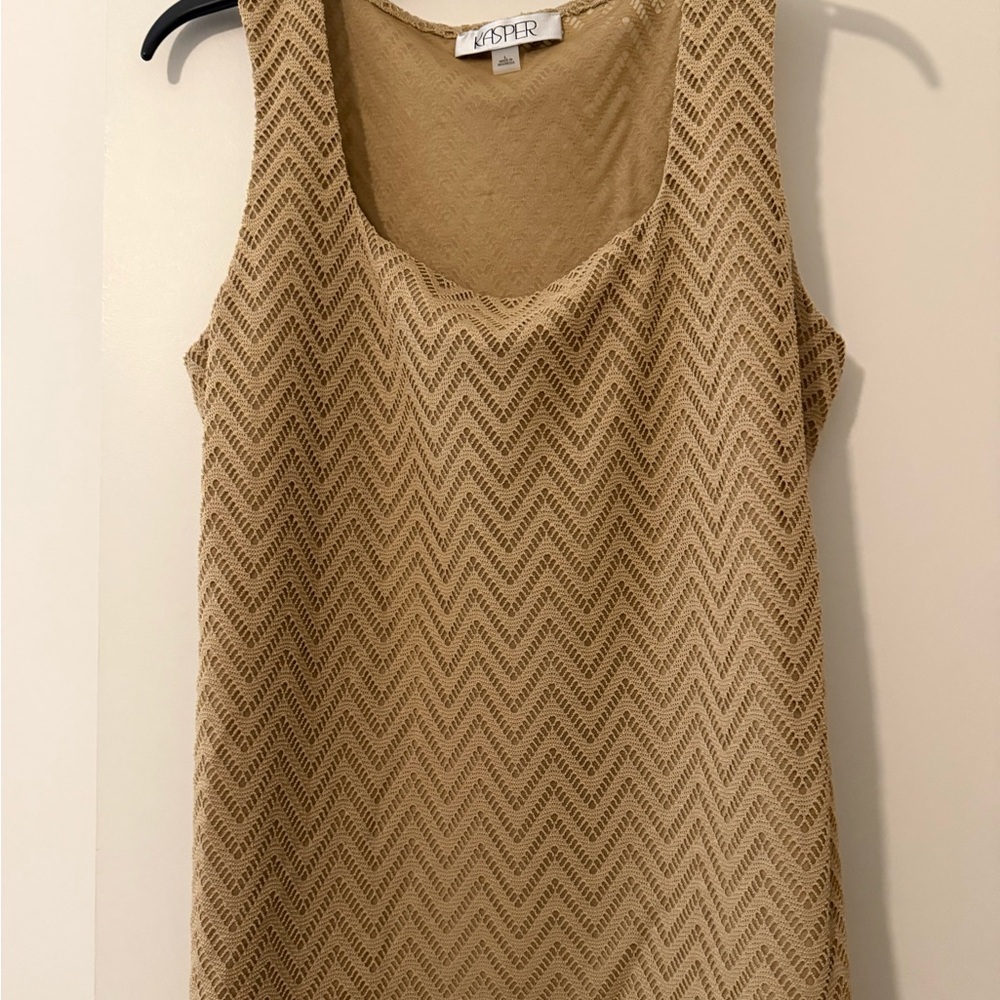 Kasper Beige Crochet Chevron Tank Top